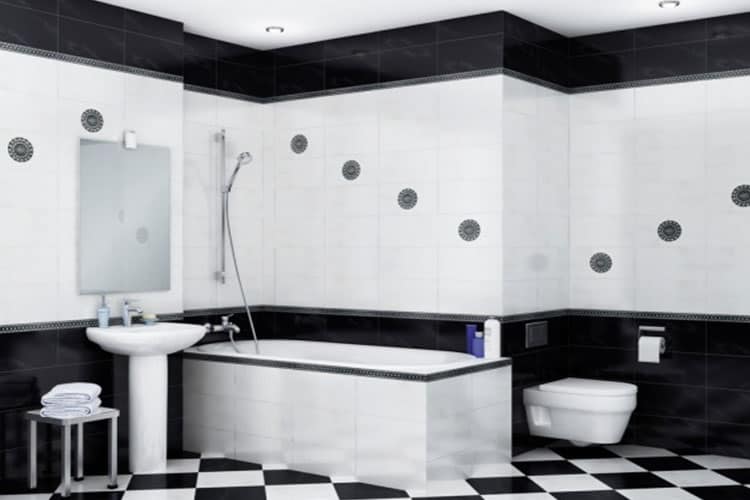 Черно-белая ванная комната — фото нестандартного дизайна