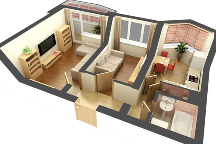 3D проект двухкомнатной квартиры
